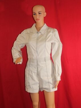 Women's Cream Zip-Front Long-Sleeve Romper Jacket